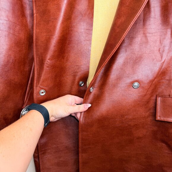 NWT Milk White Faux Leather Oversized Brown Cognac Long Trench Coat Jacket Small - Picture 4 of 15